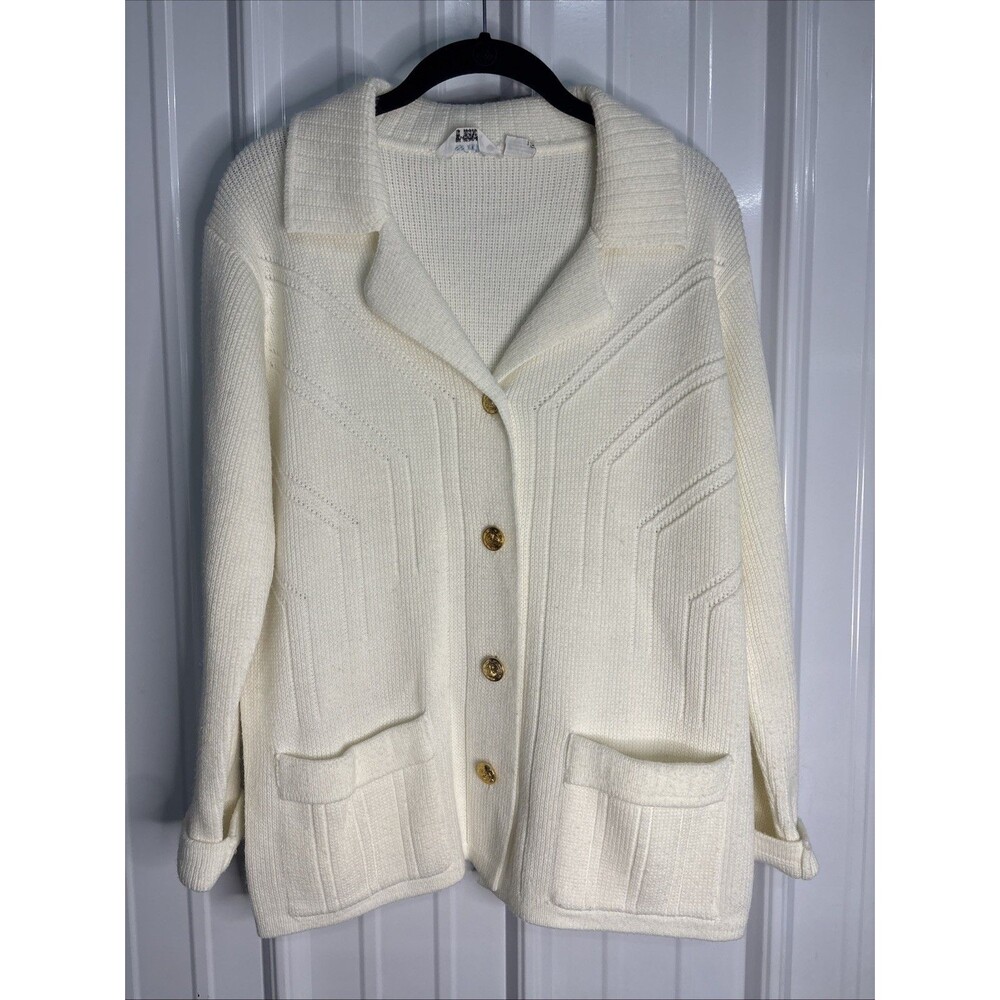 Miss holly Vintage Cream Colored Sweater Cardigan Large EUC